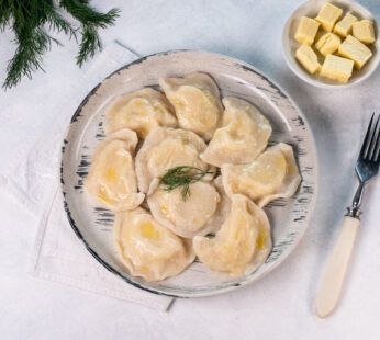Varenyky with potatoes and Dutch cheese