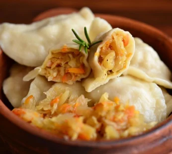 Varenyky with cabbage and porcini mushrooms