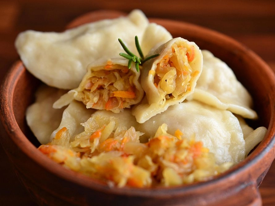 Varenyky with cabbage and porcini mushrooms